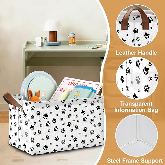 Dog Paw Storage Bins with Handles Collapsible Storage for Clothes Gift Basket Blankets &amp Closet Organization