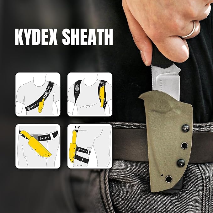 Kizer Beaver Fixed Blade Knife with Sheath 2.75 Nitro-V Blade EDC Fixed Blade Camping Knife with Black G10 Handle Small Bushcraft Survival Knives Outdoor Hunting Knives for Men Women 1078M1