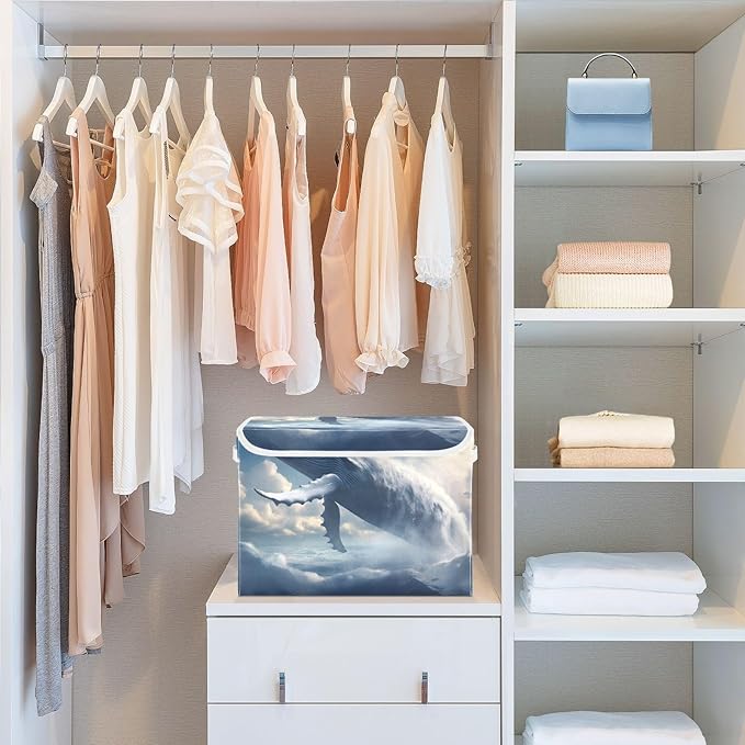 AIXIWAWA Lidded Storage Cube (Big Whale on Cloud) Fabric Foldable Closet Bins with Flip Lid and Handles Organizer Basket Container 16.5 x 12.6 x 11.8 IN