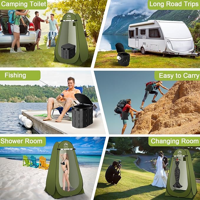 Portable Toilet Kit Camping Toilet with Pop-Up Privacy Tent and Poo Gel Toilet Bags Washable Portable Outdoor Showers Changing Rooms
