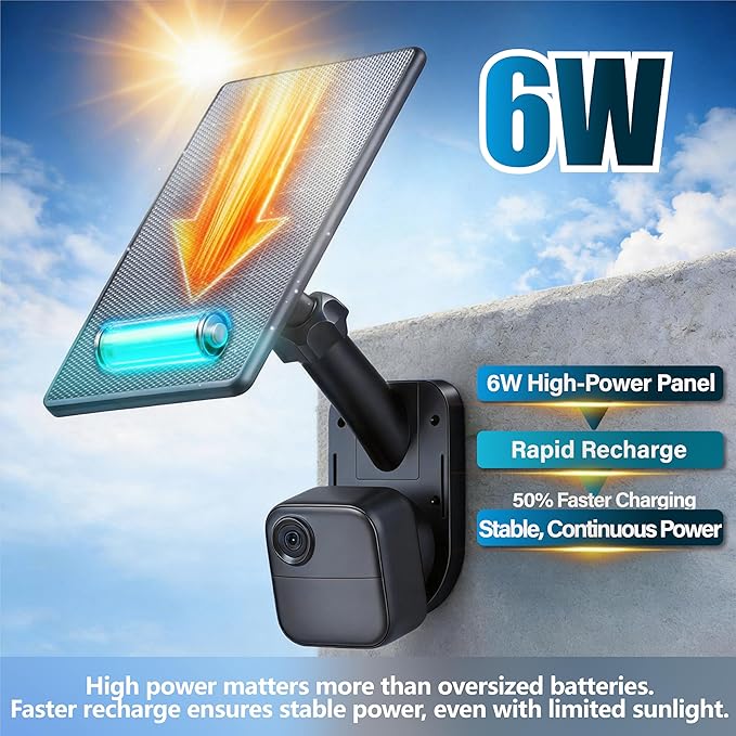All-in-One 6W Solar Panel for Blink Outdoor 4 (4th Gen) Outdoor 2K+ &amp XT2/XT3 Integrated Wall &amp Pole Mount Waterproof Solar Charger with Built-in Energy Storage (Camera Not Included)