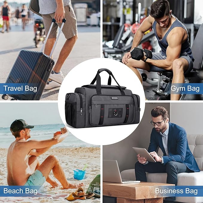WITZMAN Duffle Bag for Men Large Overnight Carry On Weekender Bag with Shoe Compartment Sports Gym Duffle Bags for Traveling(B719 Silvery Grey)