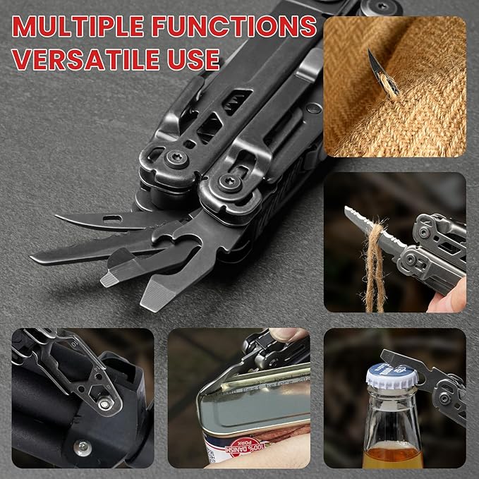 Multitool 33-in-1 Stainless Steel Multi Tool Pliers with Screwdriver Sleeve Damascus Pocket Knife Nylon Sheath for Outdoor Survival Camping Hiking Simple Repair