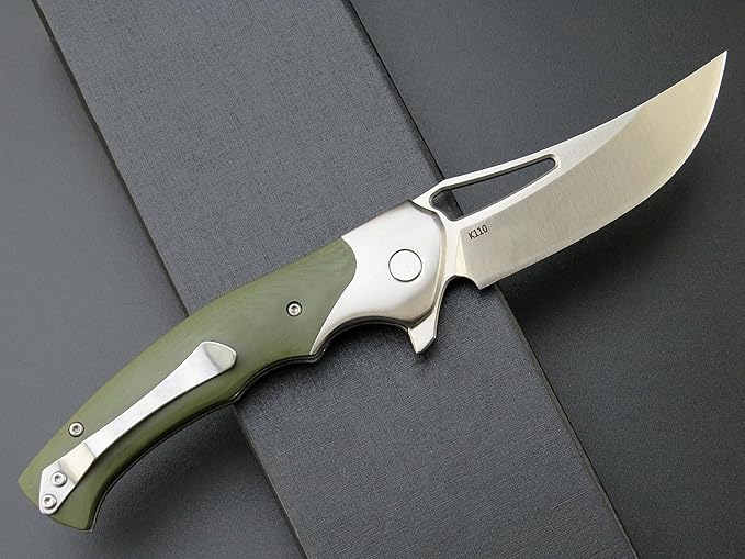 Eafengrow EF7 Folding Knife K110 Steel Blade G10&ampStainless Steel Handle EDC Tool Knives for Outdoor Working Camping Hiking(green)