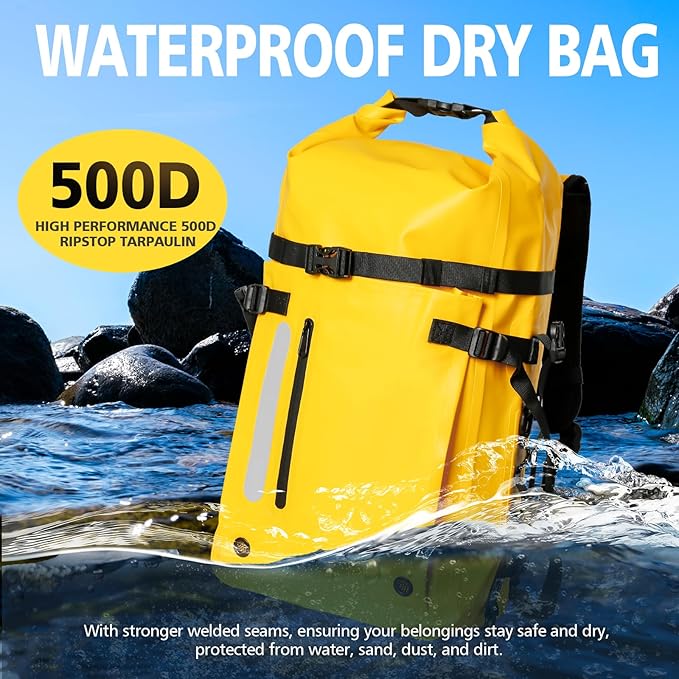 30L Roll Top Waterproof Floating Backpack Equipment Pocket Marine Floating Dry Bags for Kayaking Tracing Beach Fishing Hiking Survival Camping Travel