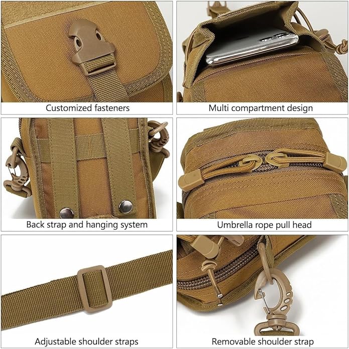 Tactical MOLLE Phone Pouch Military Small Belt Pouches Sling Chest Canvas Messenger Shoulder Bag Gear Duty Pack for Outdoor