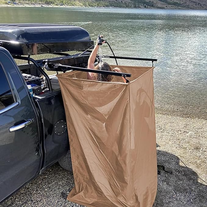 Vehicle Awning Shower Room with LED Light Outdoor Portable Instant Changing Room Car Side Shower Tents - SUV Truck Bathroom Tent (Khaki 2)