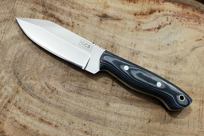 GCS Handmade D2 Steel Hunting And Skining Knife with Black And White Micarta Handle Full Tang Blade and Leather Sheath for Hunting Hunting Camping Survival EDC-GCS 933