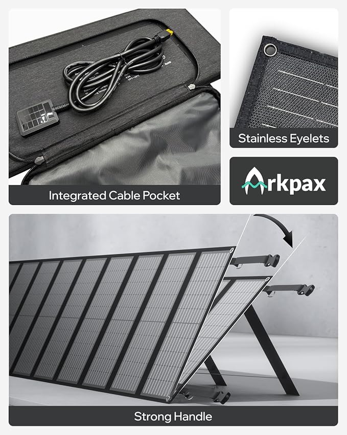 200W Solar Panel 12-Fold Portable Solar Charger with Adjustable Kickstand IP65 Waterproof Solar Panel Kit for Camping RV Outdoor Home Emergency &amp Off-Grid Use