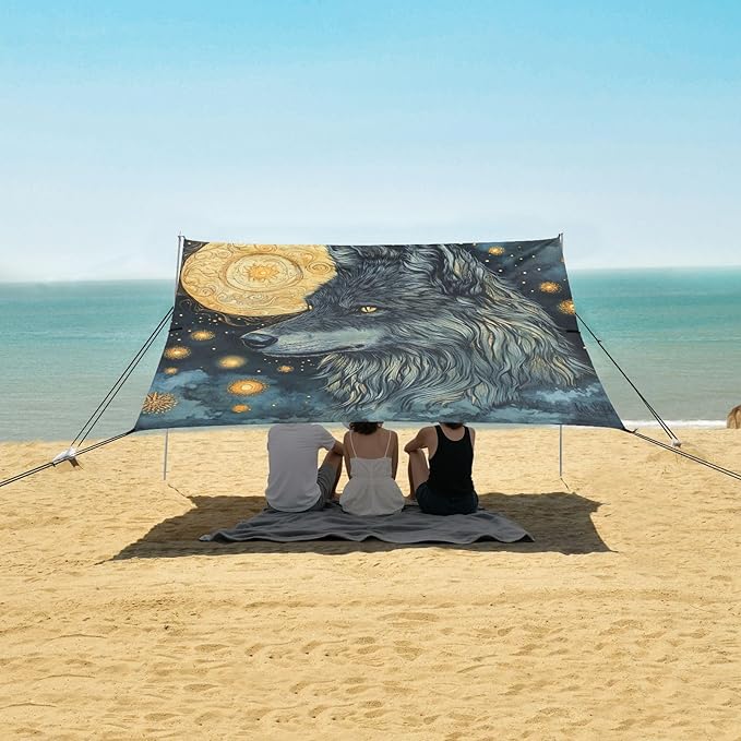 ALAZA Fantasy Starry Wolf Beach Tent Sun Shelter Portable Canopy Sunshade for Outdoor Camping Picnics Backyard Fun 10x9 ft