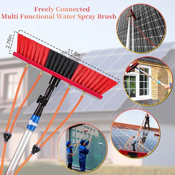 35 FT Water Fed Pole Kit Adjustable Solar Panel Cleaning Kit Cleaner Tool for Window Glass Roof Outdoor Glass Brush Window Washing Equipment (35ft)