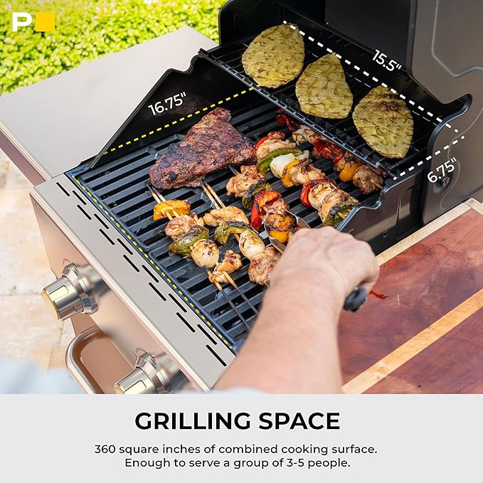 Permasteel 2-Burner Propane Gas Grill BBQ Grill with Foldable Side Tables &amp Tool Hooks Perfect for Outdoor Cooking Patio &amp Garden Copper