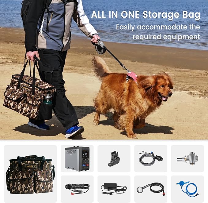Powered Portable Water Heater On-Demand Propane Camping Shower Battery-Powered Camping Water Heater &amp Shower Pump Constant Temperature Rechargeable Battery