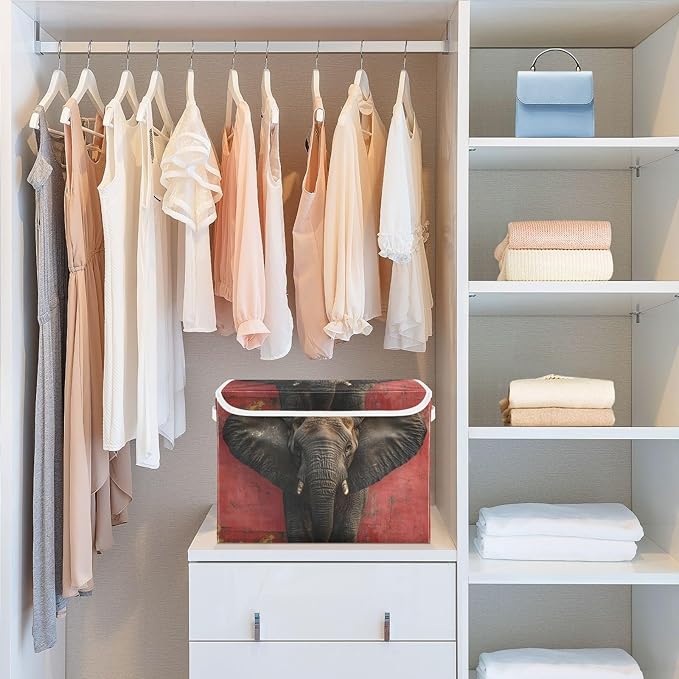AIXIWAWA Lidded Storage Cube (Heart Elephant) Fabric Foldable Closet Bins with Flip Lid and Handles Organizer Basket Container 16.5 x 12.6 x 11.8 IN