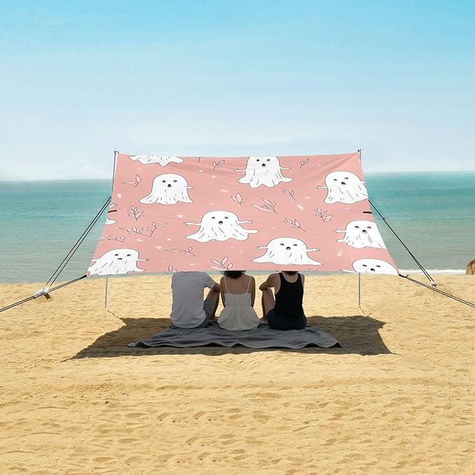 Cute Ghosts Beach Cabana Tent UPF50+ Lightweight Shade Sun Shelter with Sand Pockets for Camping Picnics Backyard &amp Fishing