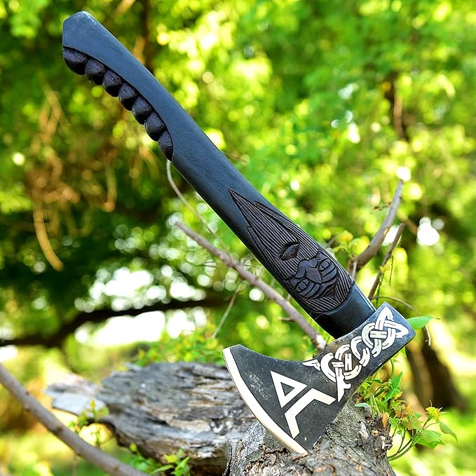 SS SMART &amp SHARP SPORTS INC Custom Handmade High Carbon Steel Viking Axe Real HatchetGift for hIm19 inches SS-17606 with Wooden Box