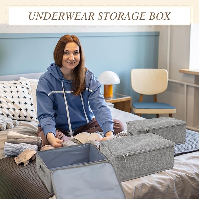 Soaoo 5 Pcs Fabric Storage Bins with Zipper Lids and Handle 15 x 10 x 6'' Rigid Collapsible Washable Wardrobe Storage Boxes Stackable Foldable Closet Organizer Containers Cubes Gray