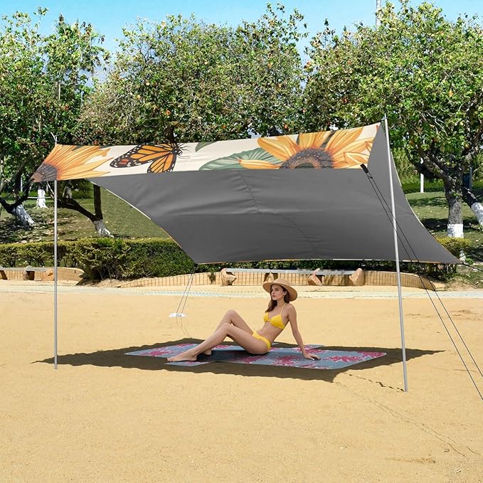 ALAZA Butterflies Sunflowers Beautiful Beach Tent Sun Shelter Portable Canopy Sunshade for Outdoor Camping Picnics Backyard Fun 10x9 ft