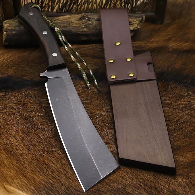 BA-KOR (Pioneer ) (14.6) DC53 steel 6mm thickened full Tang fixed knife+ Wooden sheath &amp(5.9IN) Cerium Igniter suitable for outdoor hunting cutting chopping camping obstacle removal explora
