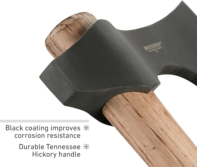 CRKT Berserker Axe: Two Handed Outdoor Axe Forged 1055 Carbon Steel Blade Hickory Handle 2736