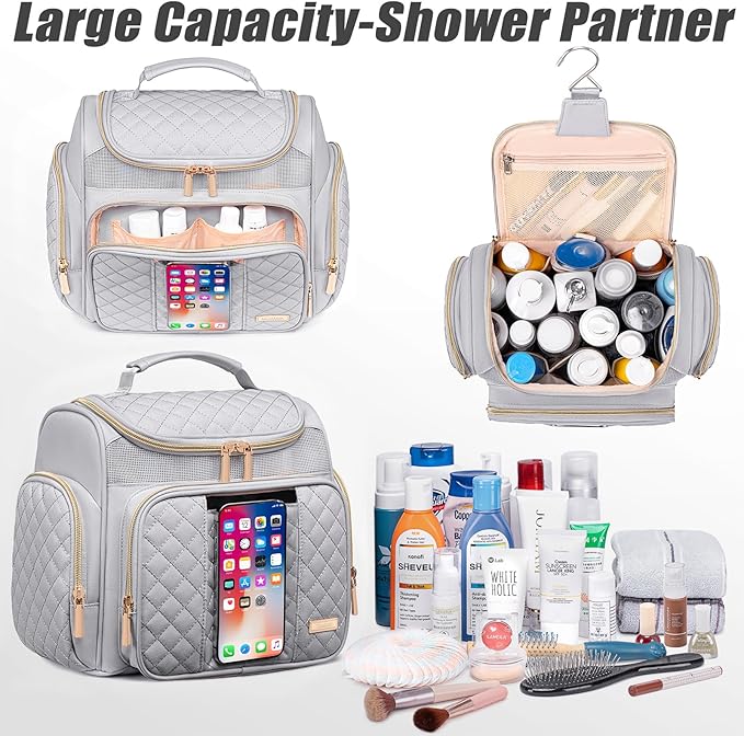 Large Toiletry Bag for Women MenBathroom BagWater Resistant Shower BagMakeup BagPortable Shower Caddy for College DormHanging Travel Toiletry Bag with Transparent Waterproof Phone Pocket