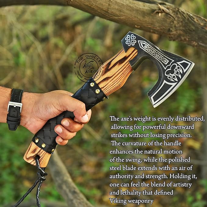 Hand-Forged Engraved Viking Axe Outdoor Camping Hunting Norse Hatchet Axe with Leather-Wrapped Handle &amp Sheath Great for Birthdays Gift Holidays Christmas or Weddings Gift (AXE-04)