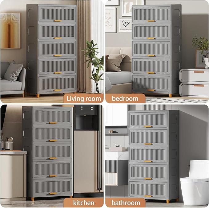 5 Tier Large Storage Bins with 1 Lid 250QT Closet Organizers and Storage Drawers Flip Open Large Plastic Storage Containers for Living Room Office Dorm (5 Tiers)