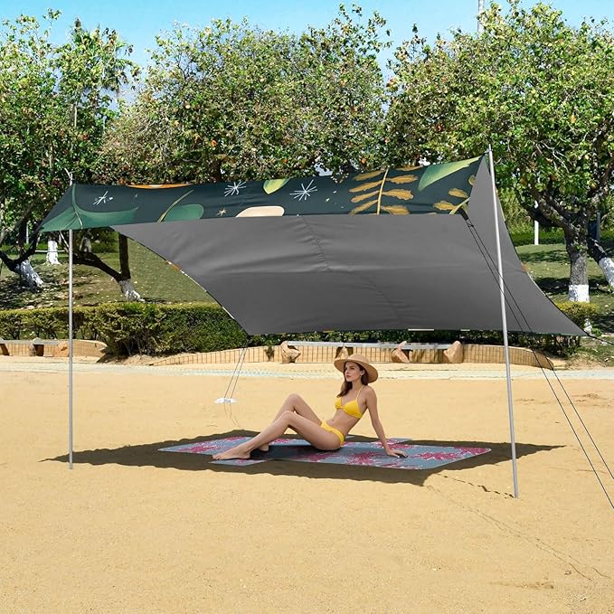 ALAZA Mushroom Butterfly Pattern Beach Tent Sun Shelter Portable Canopy Sunshade for Outdoor Camping Picnics Backyard Fun 10x9 ft