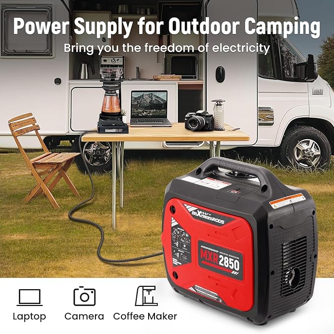 maXpeedingrods 2850 Watt Portable Inverter GeneratorGas Powered EPA Compliant with CO Alarm Compact and Lightweight for Outdoor Camping RV Ready and Home