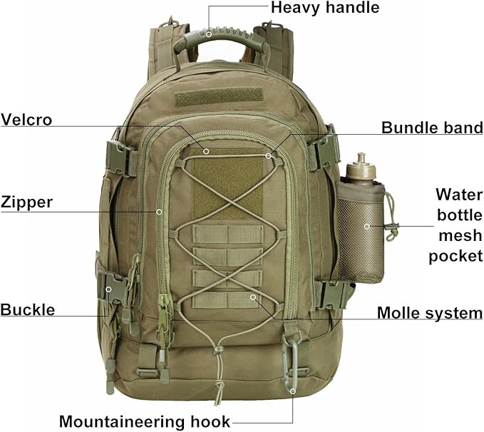 Large Tactical Backpack for Men Military Backpack with DIY System for Travel WorkCampingHuntingHikingSports (GREEN)