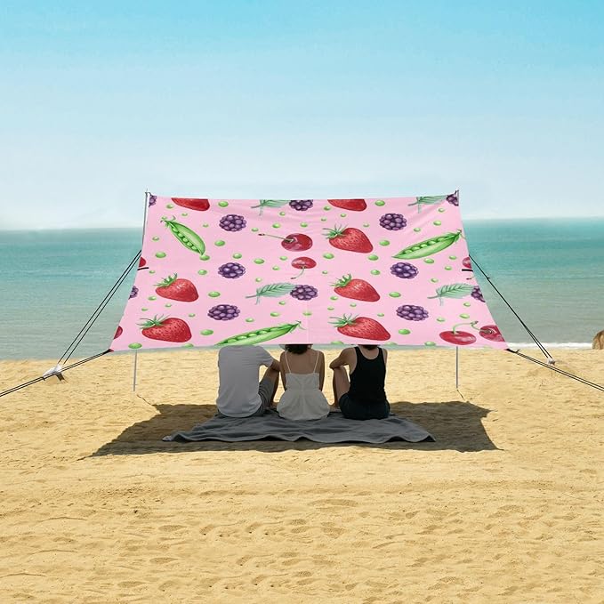 xigua Fruit Beach Tent Sun Shelter with Carrying Bag - Silver Coated Oxford Fabric Beach Canopy for Beach Camping Fishing - Includes Windproof Ropes Sandbags &amp Stakes