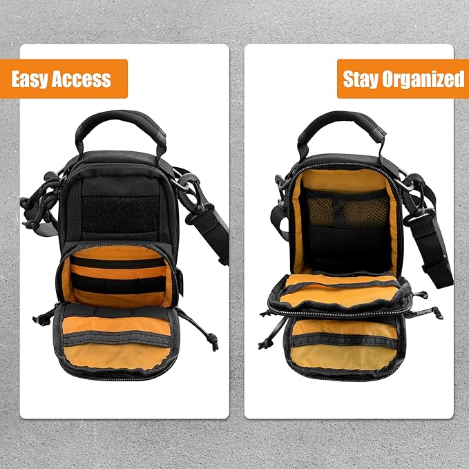 Roaring Fire Tinder Tactical Molle Utility Pouch EDC Tool Organizer Pouch with Removable Sling Strap. Modular Organizer Pouches for Every Day Carry Hiking Camping (Black)