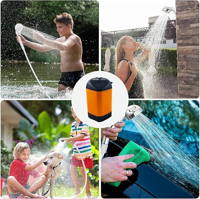 Portable Shower for Camping Outdoor Electric Shower Rechargeable Pump with Intelligent Digital Display Camping Shower Head Nozzle for Camping Hiking Traveling