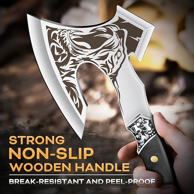 Grumpy Bear Tactical Axe Camping Survival Hatchet Full Tang Tomahawk with Sheath Multifunctional Outdoor Hiking Heavy Duty Hatchet for Emergency Hiking and Camping for Men Women