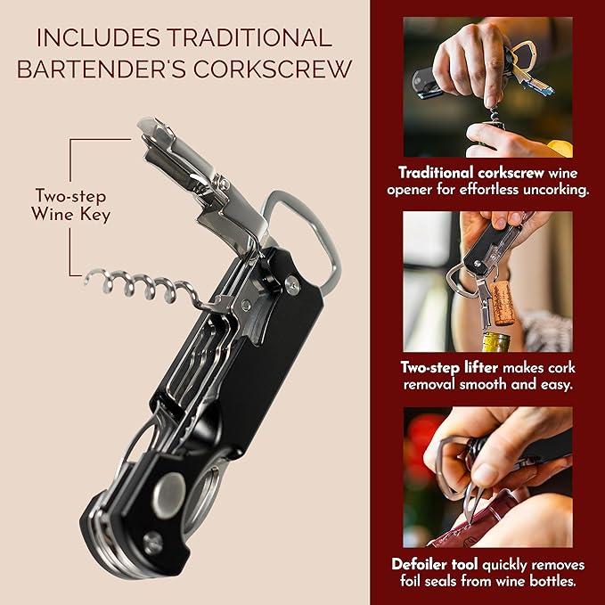 Bartender's All-in-One Bar Tool Set: Corkscrew Zester Citrus Knife and Bottle Opener Kit with Magnet for Picnics Tailgating BBQs Camping Travel Beach Parties and Bartending Blue