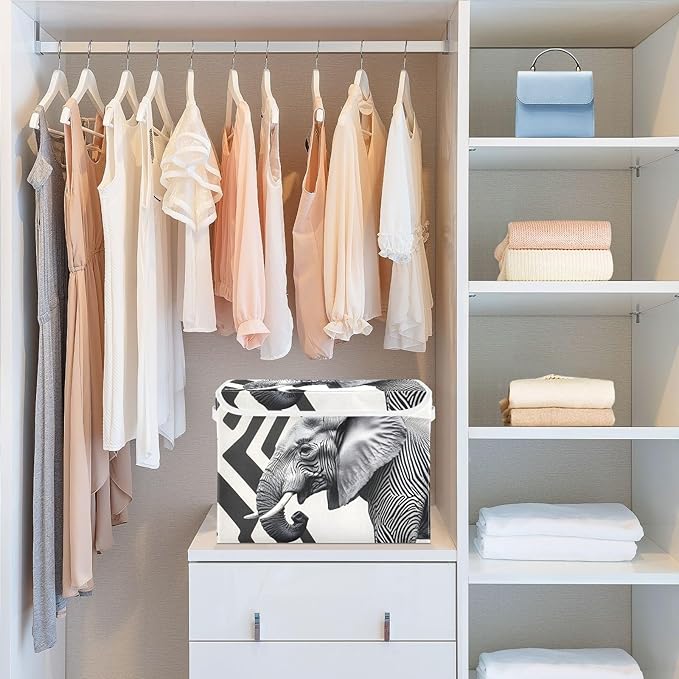 Storage Cube with Lid Abstract Elephant Print 16.5×12.6×11.8 IN Collapsible Large Capacity Foldable Storage Basket Bin Organizer