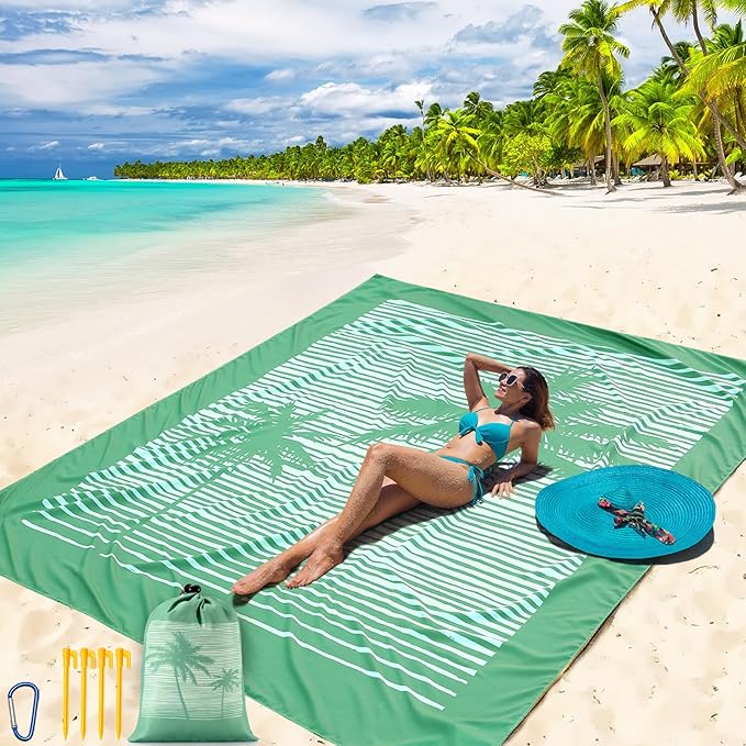 Beach Blanket Waterproof Sandproof Beach Mat 79 X 83/10'x9'for 2-8 Adults Quick Drying Outdoor Picnic Mat Beach Accessories for Travel Camping Hiking
