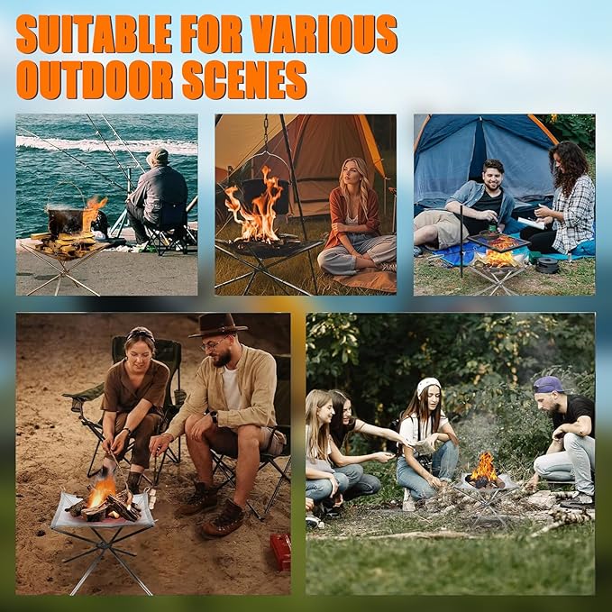 22 inch Portable Outdoor Fire Pit for Camping Upgrade Foldable Stainless Steel Mesh Fire Pits for Outside Wood Burning Collapsible Fireplace for PatioCampingBonfireBackyardGardenBBQ