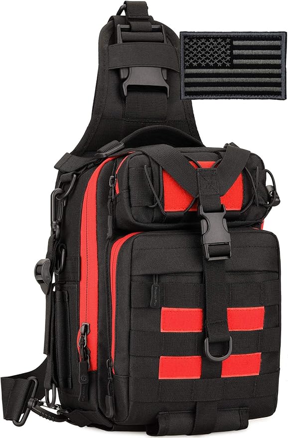 Protector Plus Tactical Sling Bag Military MOLLE Crossbody Pack Chest Shoulder Backpack (Patch Included) | Chest Shoulder Patch Included