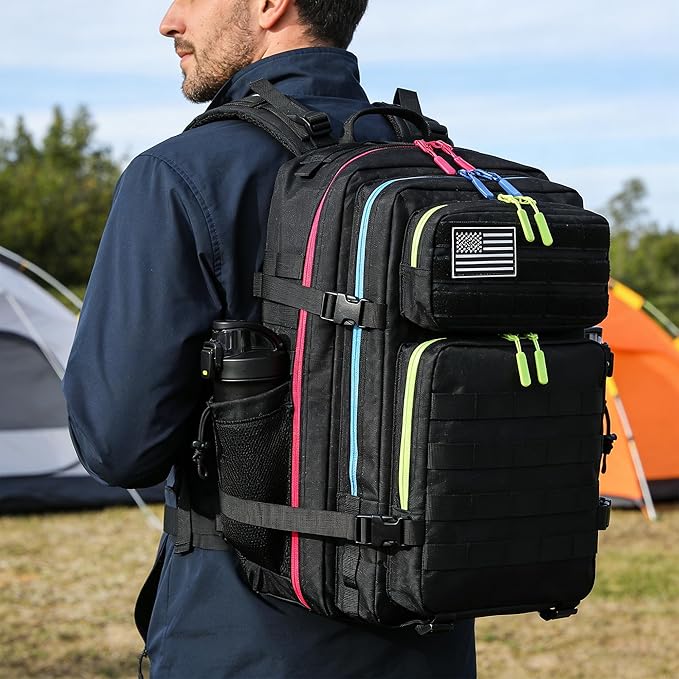 45L Military Tactical Backpacks 3 Days Assault PackBag Fitness Rucksack Hiking Molle Daypack (Black Neon)