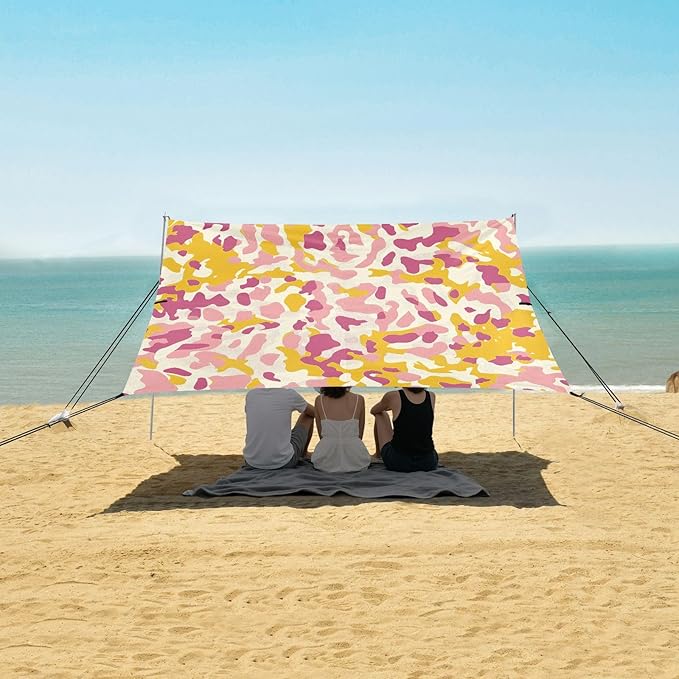 ALAZA Pink Yellow Colors Leopard Beach Tent Sun Shelter Portable Canopy Sunshade for Outdoor Camping Picnics Backyard Fun 10x9 ft