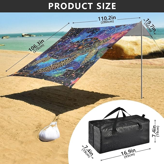 ALAZA Turtle Bohemian Beach Tent Sun Shelter Portable Canopy Sunshade for Outdoor Camping Picnics Backyard Fun 10x9 ft