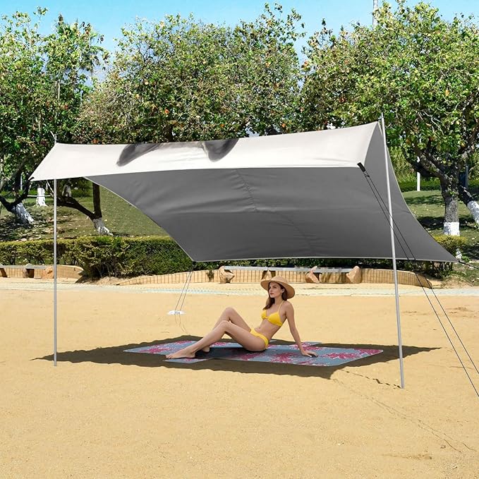 ALAZA Wolves Mountain Beach Tent Sun Shelter UPF50+ Protection Beach Shade Canopy w/ 4 Sandbags for Outdoor Camping Fishing Backyard Fun Picnic 10x9 ft