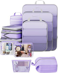 Veken 11 Set Compression Packing Cubes for Travel EssentialsCompressible Expandable Large Luggage Suitcase Organizer Bags for ClothingDurable Space Saver Storage Bags(Light Purple)
