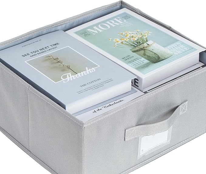Set of 3 Stackable Fabric Storage Bins with Lid - Light Grey 14.2 L x 12.6 W x 6.3 H