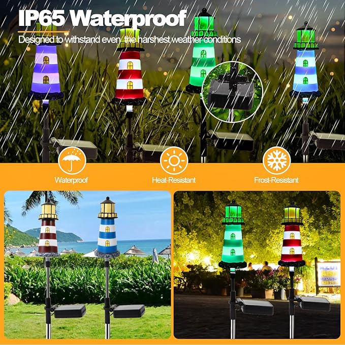 Solar Powered Waterproof Garden Lights 4 Pack – Lighthouse Design for Outdoor Garden Lighting Backyard Decorations &amp DIY Backyard Patio Must-Have for Patio Lovers