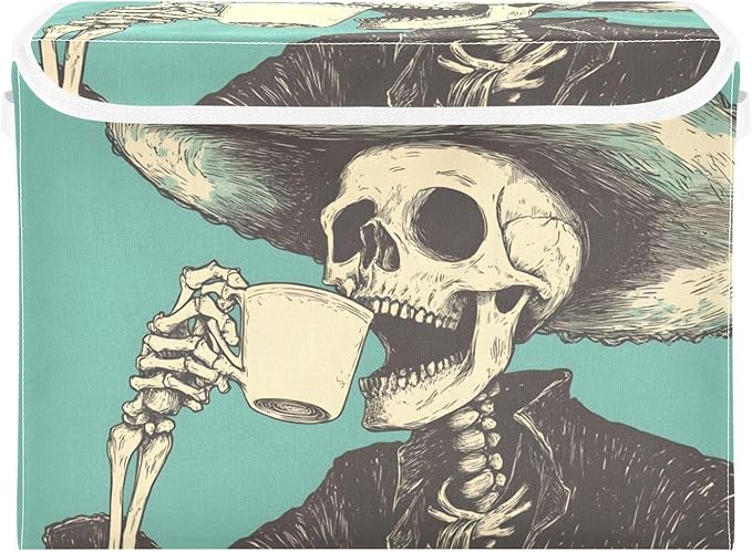Storage Cube with Lid Skeleton Cowboy Print 16.5×12.6×11.8 IN Collapsible Large Capacity Foldable Storage Basket Bin Organizer