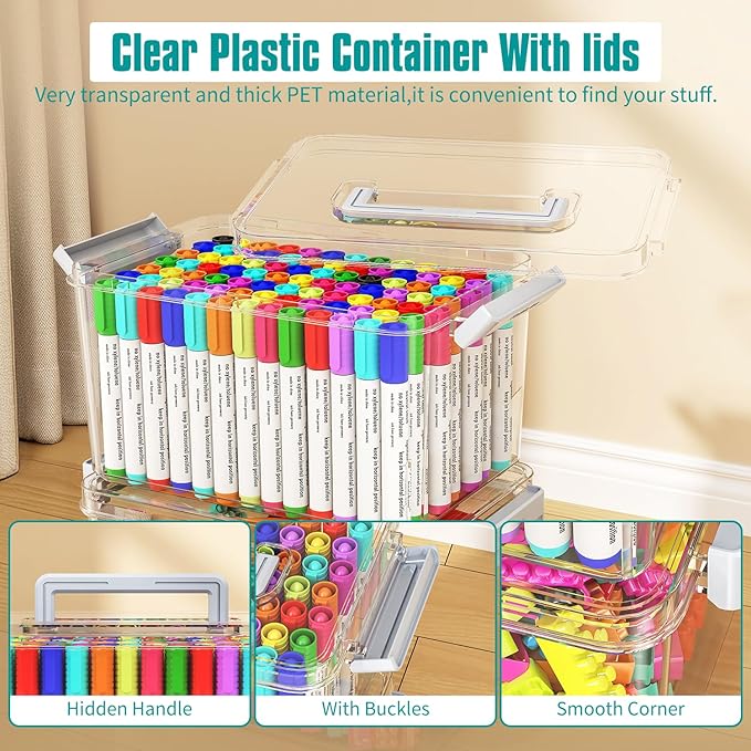 Plastic Storage Bins with Lids Stackable organization and Storage Containers for Organizing Snacks Crafts Tools Clear Storage Box with Latching handle(Clear 2PCS-4.5QT 2PCS-8.5QT)