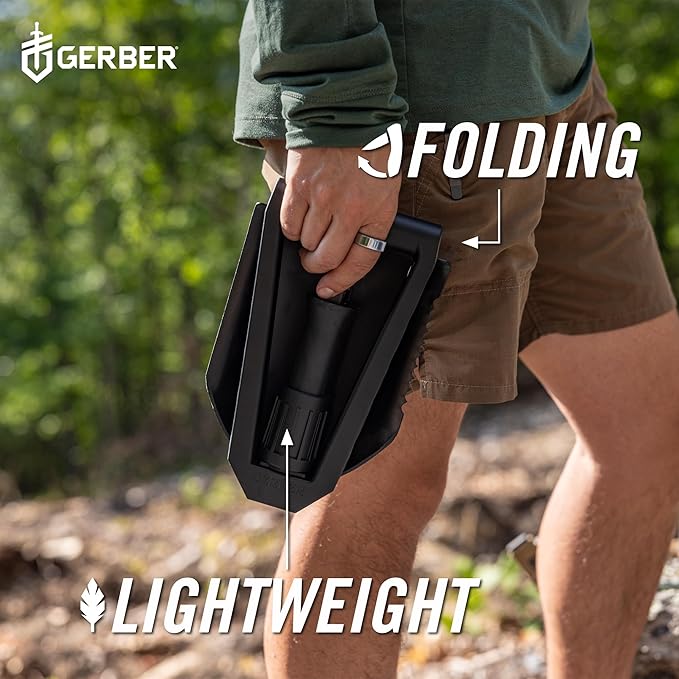 Gerber Gear Military Style Tactical Folding Spade E-Tool Heavy-Duty All Purpose Camping and Emergency Car Shovel with Serrated Edge Compact Survival Gear Black