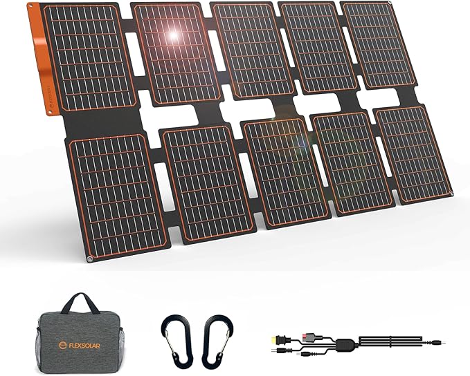 FlexSolar 100W Portable Solar Panels Chargers with PD3.0 USB-CQC3.0 USB-A and DC Outputs Foldable IP67 Waterproof Power Emergency Camping for Small Power Station GeneratorPhones Power Banks